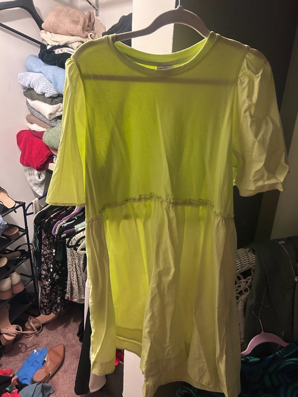 A New Day Lime Green Puff-Sleeve Drawstring Dress XL